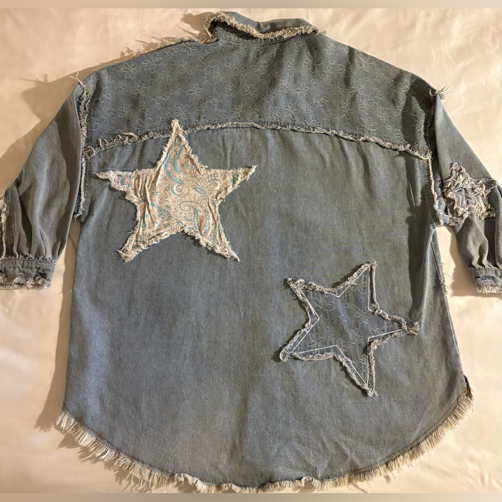 POL Textured Patchwork Star Denim Jacket Size Sma… - image 2